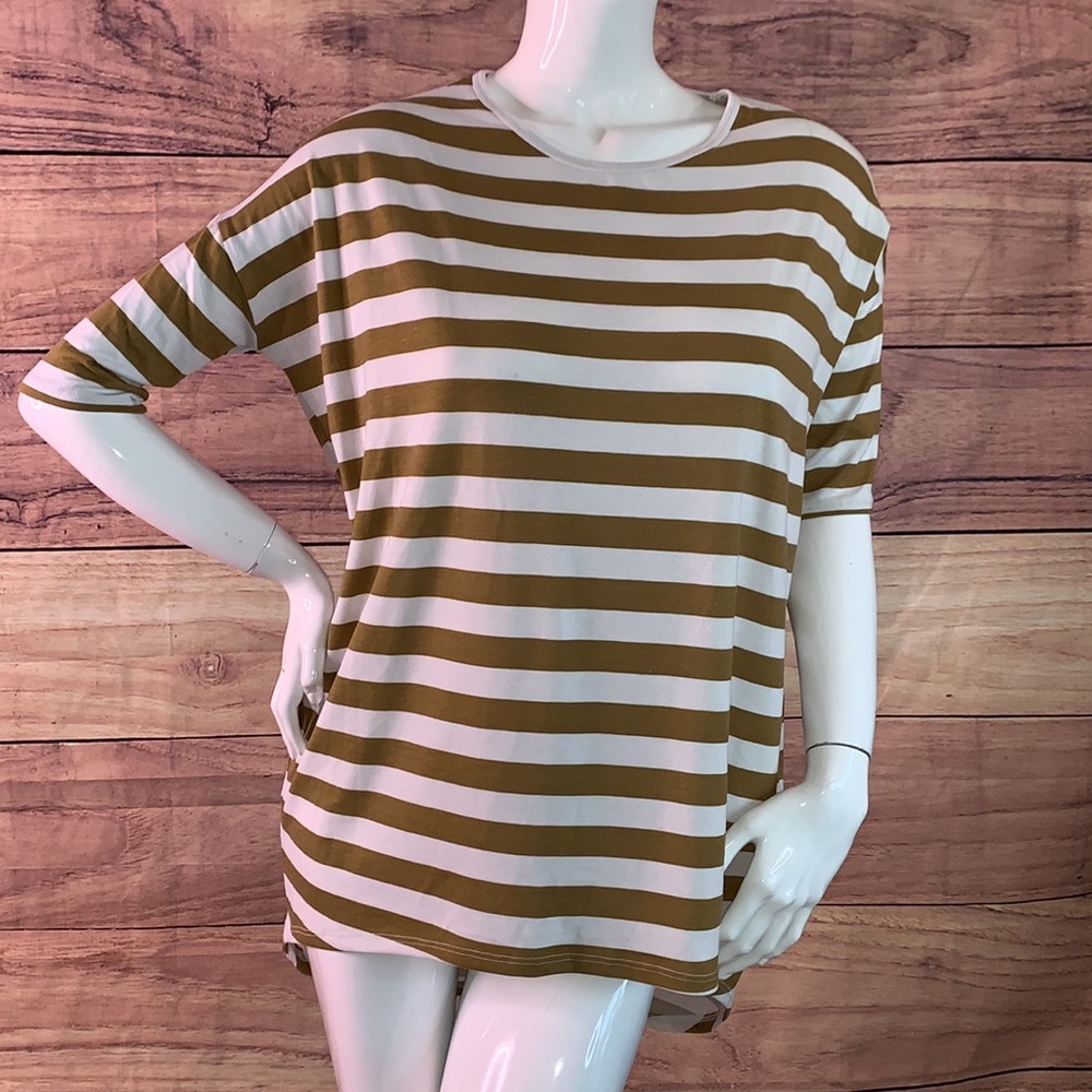 Lularoe Irma tunic loose blouse hi-low shirt XS oversize golden brown stripe - Picture 6 of 15